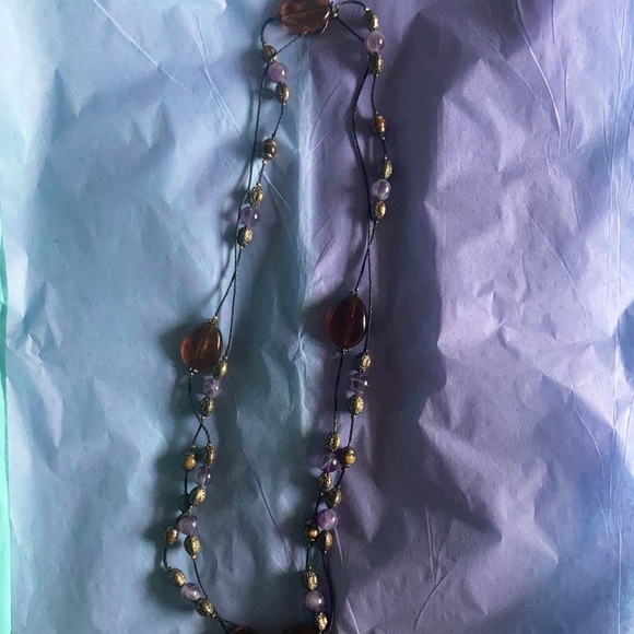 Amber amethyst with black and gold detailed beads - Picture 3 of 7